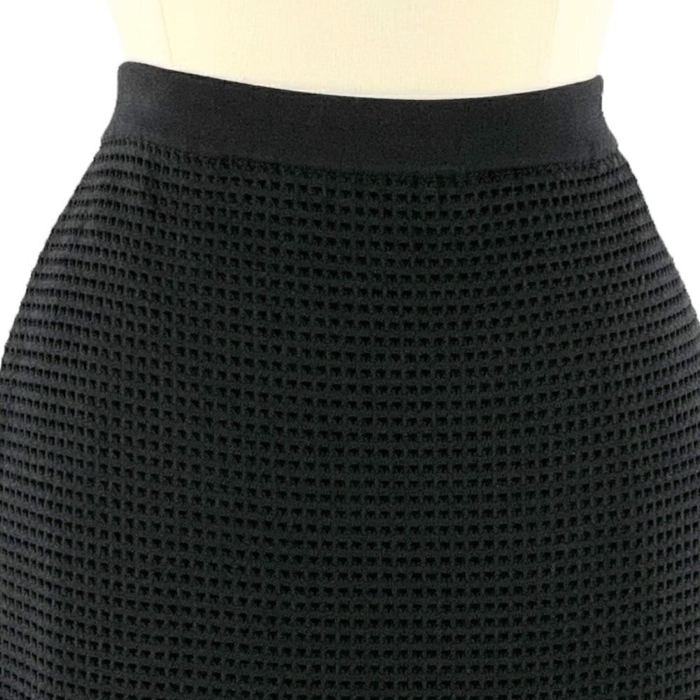 SALE NWOT Alberto Makali Laser Cut Perforated Black Knit Midi Pencil Skirt Large - Picture 3 of 6